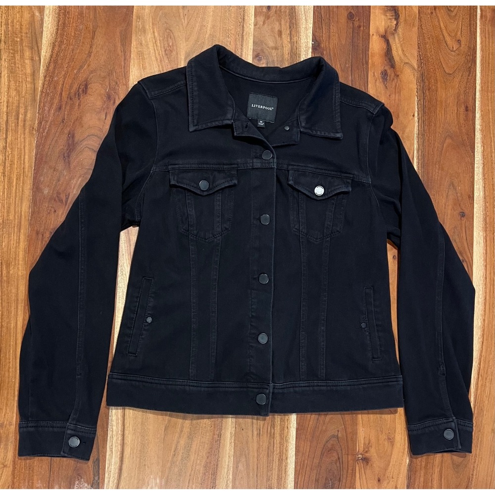 Liverpool Jeans Company Womens Black Denim Trucker Jacket Size Medium Stretch